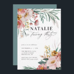 Aniversário de 30 anos cor-de-água floral cor-de-r<br><div class="desc">Aniversário de 30 anos cor d'água brilhante cor-de-rosa floral,  convites de festas azuis. Lindo e elegante tema de festa moderna.</div>