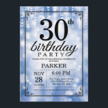 aniversário de 30 anos de Convite Azul Brilhante<br><div class="desc">aniversário de 30 anos com luzes azuis de cadeia de caracteres com fundo azul brilhante. Aniversário Azul. Aniversário Adulto. Homens ou Mulheres no Dia Convidam. 13 15 16º 18º 20 21 rua 30 40º 50º 80 de 60º 70 de 100º, qualquer idade. Para mais personalização, clique no botão "Personalizar" e...</div>