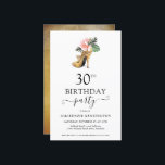 Aniversário de 30 anos de Elegante de Orçamento Do<br><div class="desc">Convite de festas de aniversário de 30 anos de alto salto Dourado Tropical Floral Dourada moderna Elegante, apresentando o nosso glamoroso brilho de ouro amarelo brilhante, cercado por flores tropicais cor-de-rosa e verde. O fundo é uma luxuosa lavagem de ouro a aquarela. Fácil de personalizar com suas informações para um...</div>