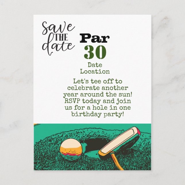 Aniversário de 30 anos de golfe salve o cartão de  (Frente)