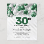 Aniversário de 30 anos do Balão de Silver Verde de<br><div class="desc">Glam Moderno Emerald Green Silver Balão Glitter Desperta Qualquer Convite De Aniversário De Idade</div>