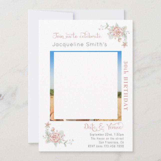 aniversário de 30 anos Floral Convite (Frente)
