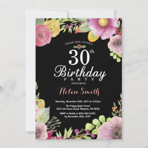 aniversário de 30 anos Floral Convite para Mulher