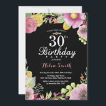 aniversário de 30 anos Floral Convite para Mulhere<br><div class="desc">Convite para aniversário de 30 anos Floral para Mulheres. Fundo do quadro negro,  branco,  cor de água. Para mais personalização,  clique no botão "Personalizar" e use a ferramenta design para modificar este modelo.</div>