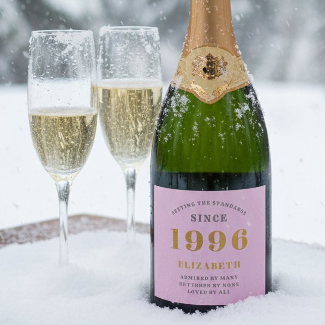 aniversário de 30 anos Nascer 1996 Adicionar Cinza (1996 Champagne label on a bottle in the snow)