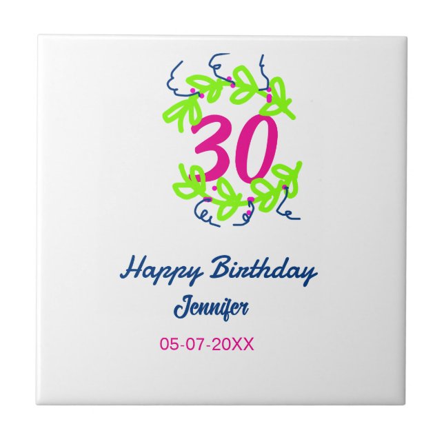 aniversário de 30 anos verde azul wreath name date (Frente)