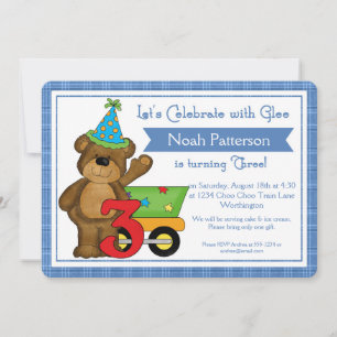 aniversário de 3 anos Convites De Carro De Teddy