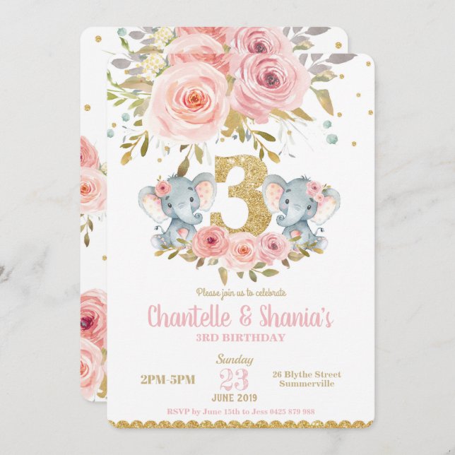 aniversário de 3 anos de Convite para Garotas Gême (Frente/Verso)