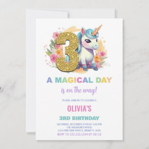aniversário de 3 anos Unicorn - Convites de Aniver
