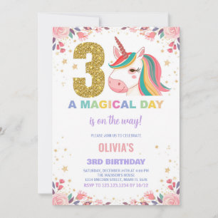 aniversário de 3 anos Unicorn - Convites de Aniver