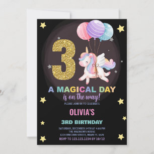 aniversário de 3 anos Unicorn - Convites de Aniver