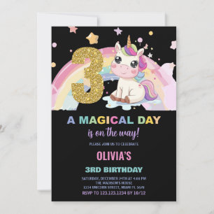 aniversário de 3 anos Unicorn - Convites de Aniver