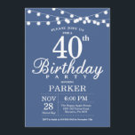 aniversário de 40 anos Azul de Convite<br><div class="desc">aniversário de 40 anos com luzes de cordas. Fundo Azul. Homens ou Mulheres Aniversário. 13 15 16º 18º 20 21 rua 30 40º 50º 80 de 60º 70 de 100º,  qualquer idade. Para mais personalização,  clique no botão "Personalizar" e use a ferramenta design para modificar este modelo.</div>