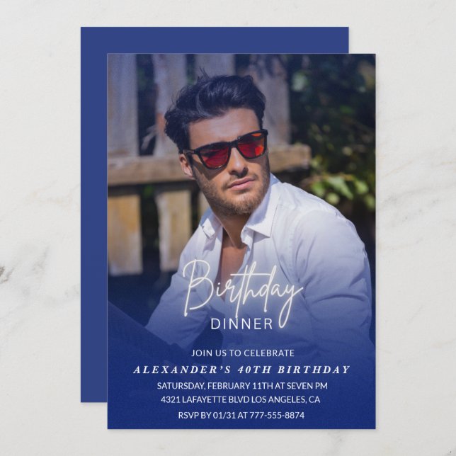 aniversário de 40 anos convite Aniversário Jantar  (Frente/Verso)