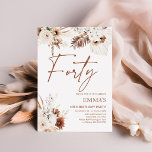 aniversário de 40 anos Convite Boho Pampas<br><div class="desc">Os convites de aniversário são a forma perfeita de anunciar o seu aniversário aos seus convidados. Cada convite de aniversário apresenta designs florais intrincados e uma bela tipografia em cores neutras, incluindo terracota, bege e tons de terra. Impresso em estoques de cartolina de alta qualidade, eles certamente impressionarão seus convidados...</div>