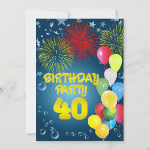 aniversário de 40 anos convite de festas com balõe