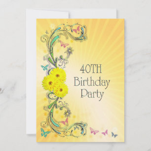 aniversário de 40 anos convite de festas com flor