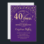 aniversário de 40 anos Convite de festas - Dourado<br><div class="desc">Convite de festas aniversário de 40 anos. Design elegante com ouro brilhante e roxo. Saúde para 40 anos! Envie-me uma mensagem se precisar de mais personalização.</div>