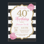 aniversário de 40 anos Convite Preto Dourado Cor-d<br><div class="desc">Convite para aniversário de 40 anos. Preto rosa e Dourado. Dourada Glitter. Black and White Stripes. Flor Floral Rosa. Aniversário Adulto. Festa de aniversário feminina.
Para mais personalização,  clique no botão "Personalizar" e use a ferramenta design para modificar este modelo.</div>
