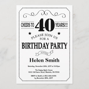 aniversário de 40 anos Convite Preto e Branco