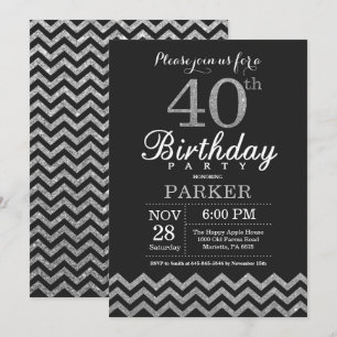 aniversário de 40 anos Convite Preto e Folha Prate