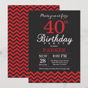 aniversário de 40 anos Convite preto e vermelho