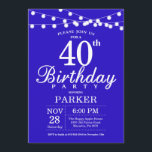 aniversário de 40 anos Convite Real Azul<br><div class="desc">aniversário de 40 anos com luzes de cordas. Fundo Azul Real. 13 15 16º 18º 20 21 rua 30 40º 50º 80 de 60º 70 de 100º,  qualquer idade. Para mais personalização,  clique no botão "Personalizar" e use a ferramenta design para modificar este modelo.</div>