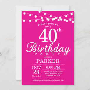 aniversário de 40 anos Convite Rosa Quente