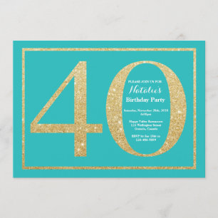 aniversário de 40 anos Convite Teal e Brilho Doura