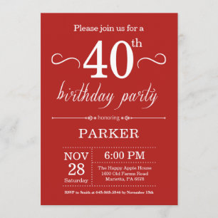 aniversário de 40 anos Convite Vermelho