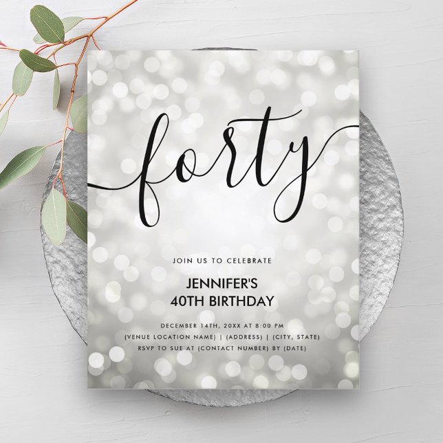 ANIVERSÁRIO DE 40 ANOS das Luzes Leves do Prata BU (BUDGET Silver Glitter Lights 40th Birthday )