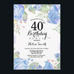aniversário de 40 anos de Azul Botânico Convite<br><div class="desc">Convite Para aniversário de 40 anos De Azul Botânico Convite de Aniversário para Mulheres de Rosa Floral Flor Floral de Água. Rosa Rosa Rosa Elegante e Flores de Pequim. Aniversário Adulto. Fundo Branco.Preto & Branco. 13 15 16º 18º 20 21 rua 30 40º 50º 80 de 60º 70 de 100º,...</div>