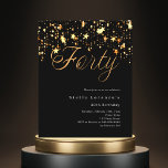 Aniversário de 40 anos de convite para estrelas de<br><div class="desc">Um convite moderno e na moda para uma festa aniversário de 40 anos para ele e para ela. Decorado com estrelas ouros. Fundo preto e a palavra quarenta escrita com letras de ouro falsas grandes. Personalize e adicione um nome e detalhes da parte. 1 folha = 1 convite impresso de...</div>