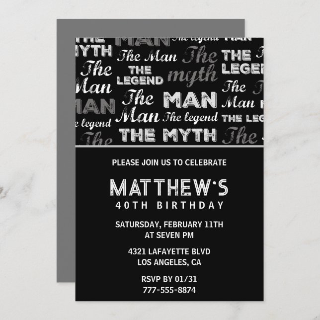 aniversário de 40 anos de convites para ele Men My (Frente/Verso)
