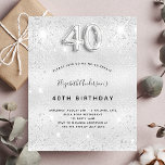 Aniversário de 40 anos de orçamento convite para b<br><div class="desc">Um convite moderno,  na moda e glamouroso para um aniversário de 40 anos. Um fundo com aparência de prata falsa,  decorado com poeira brilhante. Personalize e adicione o seu nome e detalhes da festa. O número 40 é escrito com uma fonte de estilo de balão,  script.</div>