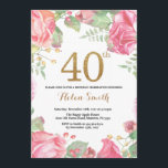 aniversário de 40 anos Floral Convite Dourado Glit<br><div class="desc">Convite para aniversário de 40 anos Floral para Mulheres. Flor Botânica De Aquarela. Dourada Glitter. Flores Florais De Peões Rosa. Aniversário Adulto.
Para mais personalização,  clique no botão "Personalizar" e use a ferramenta design para modificar este modelo.</div>