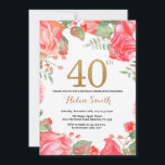aniversário de 40 anos Floral Vermelho Convite Dou<br><div class="desc">Red Floral aniversário de 40 anos Convite para Mulheres. Flor Botânica De Aquarela. Dourada Glitter. Flores Florais De Peões Rosa. Aniversário Adulto.
Para mais personalização,  clique no botão "Personalizar" e use a ferramenta design para modificar este modelo.</div>