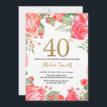aniversário de 40 anos Floral Vermelho Convite Dou<br><div class="desc">Red Floral aniversário de 40 anos Convite para Mulheres. Flor Botânica De Aquarela. Dourada Glitter. Flores Florais De Peões Rosa. Aniversário Adulto.
Para mais personalização,  clique no botão "Personalizar" e use a ferramenta design para modificar este modelo.</div>