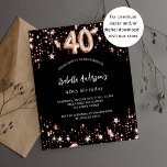 aniversário de 40 anos negro rosa de ouro convite<br><div class="desc">Um fundo preto clássico,  decorado com estrelas douradas rosa. Personalize e adicione um nome e detalhes da parte. O número é escrito com um script de estilo de balão. 1 folha = 1 convite impresso de borda a borda.</div>