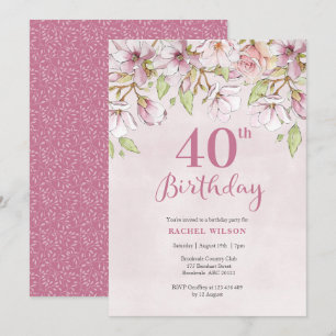 aniversário de 40 anos - Palidez Rosa de Convite