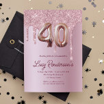 aniversário de 40 anos para seu brilho<br><div class="desc">Aniversário de 40 anos de orçamento convite à relâmpagos Um convite moderno, na moda e glamouroso para um aniversário de 40 anos. Um fundo com aspecto de rosa falsa, decorado com poeira brilhante. Personalize e adicione seu nome e detalhes da festa. O número 40 é escrito com uma fonte de...</div>