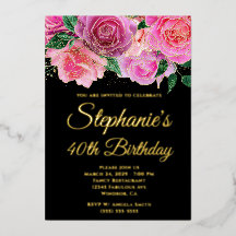 aniversário de 40 anos preto Glitter Quente Dourad