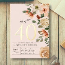 Aniversário de 40 anos Vintage Floral Pêssego Capí
