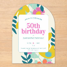 aniversário de 50 anos floral moderno colorido bon