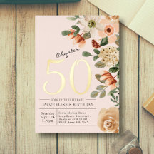 Aniversário de 50 anos Vintage Floral Pêssego Capí