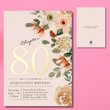 Aniversário de 80 anos Vintage Floral Dourado