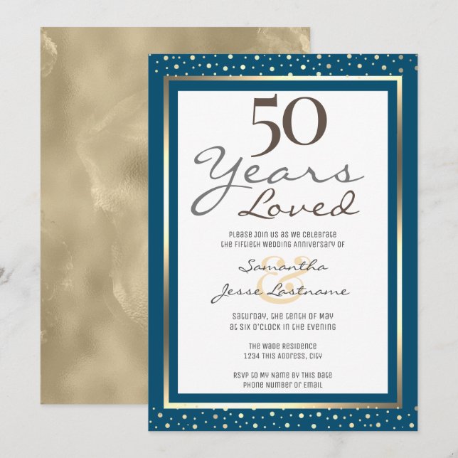 Aniversário de Bodas de 50 Anos Convite Elegante D (Frente/Verso)