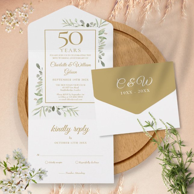 Aniversário de Bodas de Ouro com Monograma de Verd (Criador carregado)