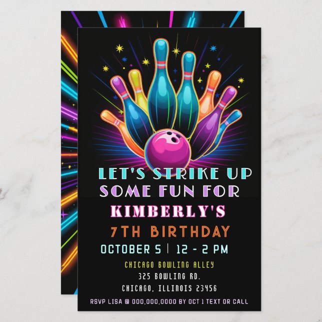 Aniversário de Boliches Neon Glow (Frente/Verso)