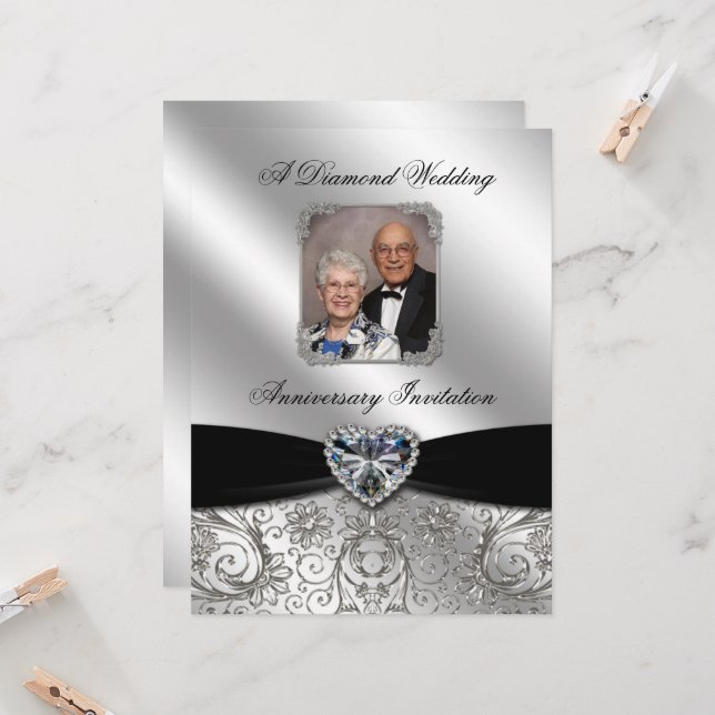Aniversário de Casamento de Diamante Convite de Fo (Frente/Verso In Situ)